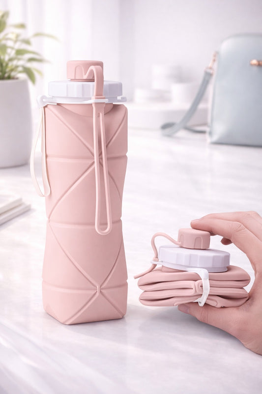 Folding Silicone Water Bottle Sports Water Bottle Outdoor Travel Portable Water Cup Running Riding Camping Hiking Kettle - 600 Ml - Blue