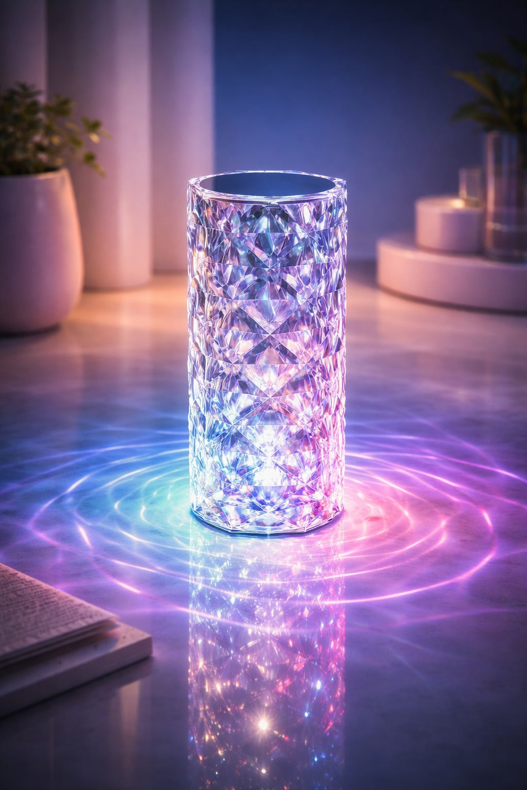 Rose Diamond Crystal Table Lamp – 16 Color Changing USB Rechargeable Touch Lamp for Bedroom, Living Room & Party Décor [Without Remote]