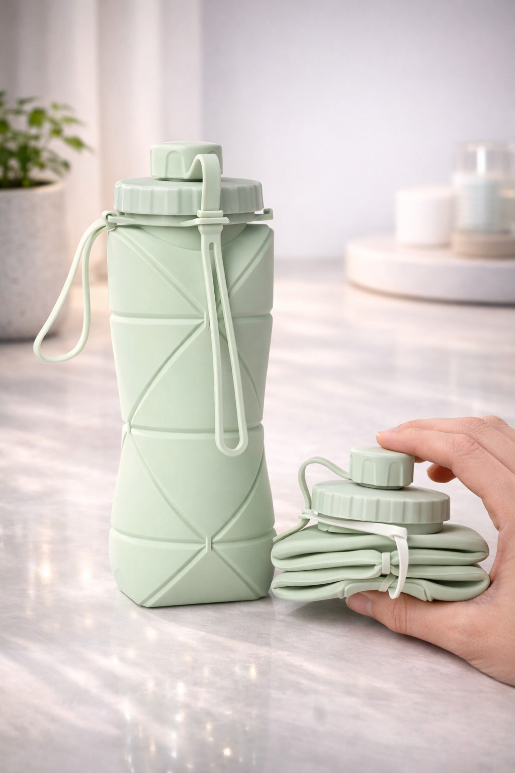 Folding Silicone Water Bottle Sports Water Bottle Outdoor Travel Portable Water Cup Running Riding Camping Hiking Kettle - 600 Ml - Blue